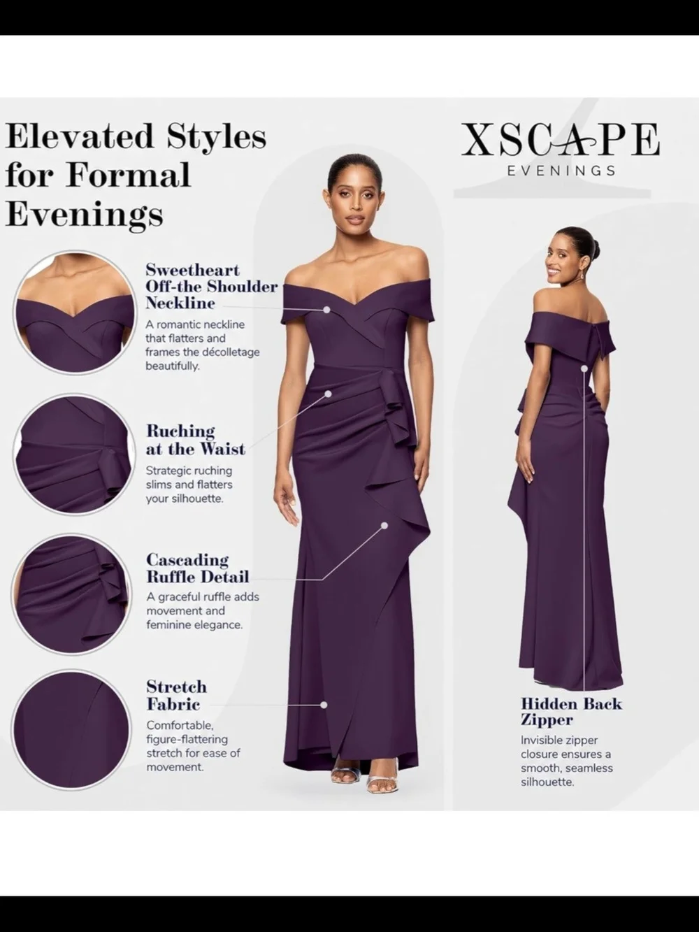 Xscape Off-Shoulder Plum Ruffle Gown - Picture 2 of 3